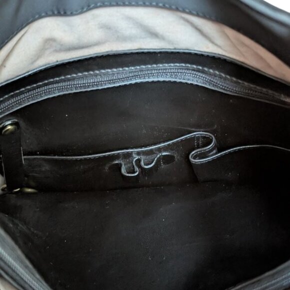 Vintage Brahmin Solid Dark Nylon Croc Style Leather Handle Accents Shoulder Bag - Picture 11 of 16